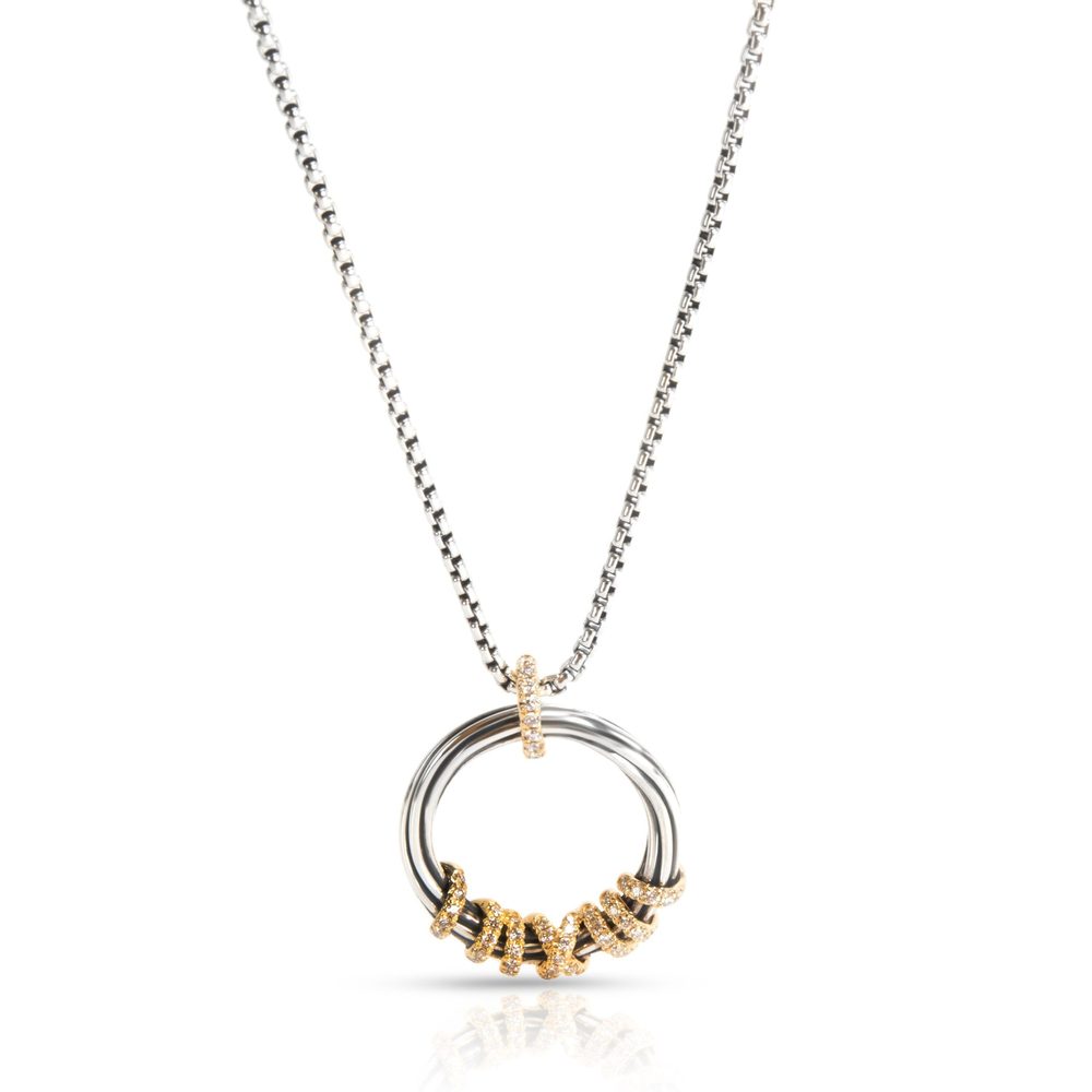 David Yurman Helena Medium Diamond Pendant Necklace in 18K Gold & Silver